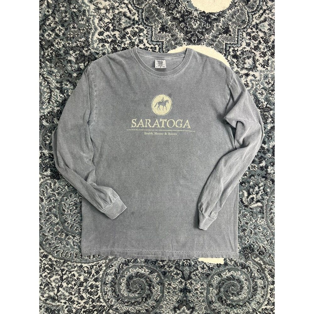 Vintage Mens Y2k Comfort Colors Saratoga long sleeve tshirt Size Large Gray